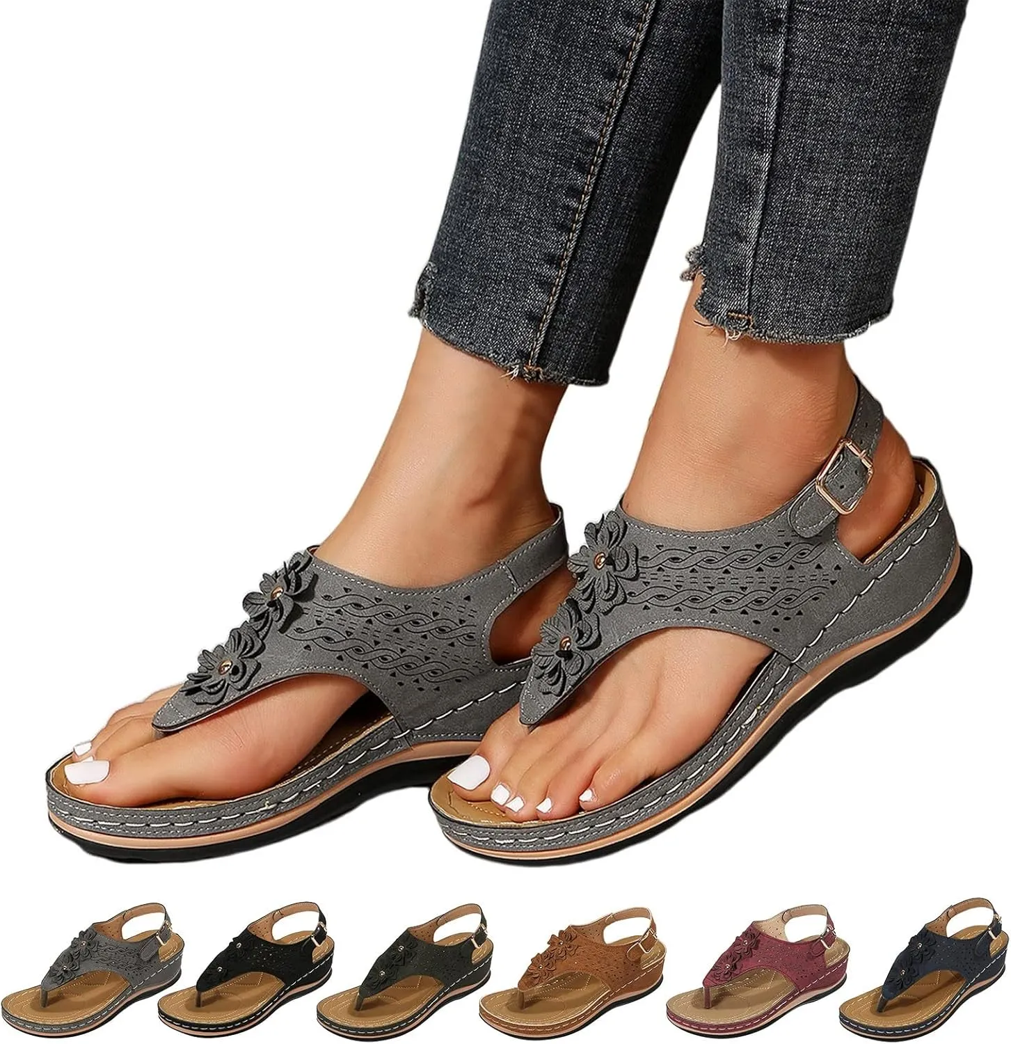 Womens with Arch Support Walking Sandals Orthopedic Recovery Slides Comfortable Adjustable Straps Thick Cushion Summer Beach Casual Outdoor Footwear