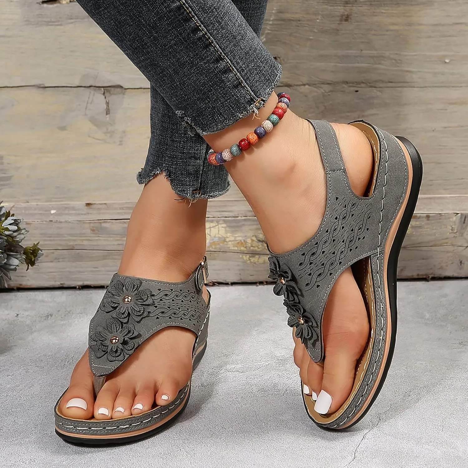 Womens with Arch Support Walking Sandals Orthopedic Recovery Slides Comfortable Adjustable Straps Thick Cushion Summer Beach Casual Outdoor Footwear