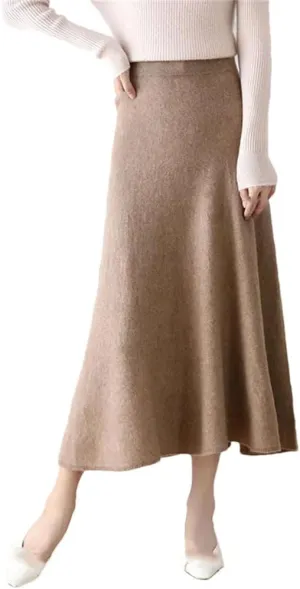 Women's Wool Over-The-Knee Skirt A-Line Long Skirt Vintage Classic Pleated Knit Sweater Midi Skirts
