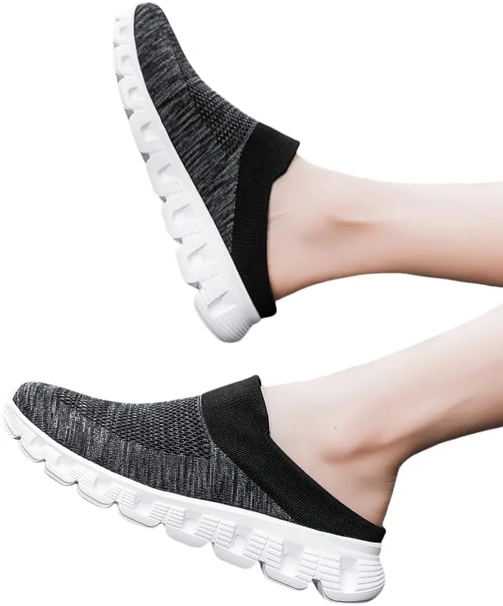 Woven Breathable Half Slippers for Men, Walking Mules with Arch Support, Mens Summer Orthopedic Hollow Out Mesh Sandals