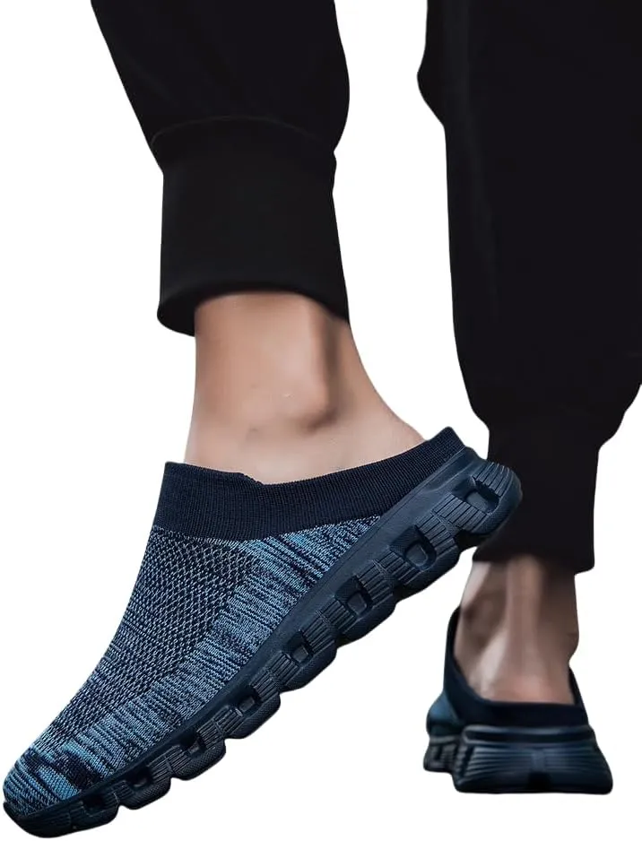 Woven Breathable Half Slippers for Men, Walking Mules with Arch Support, Mens Summer Orthopedic Hollow Out Mesh Sandals