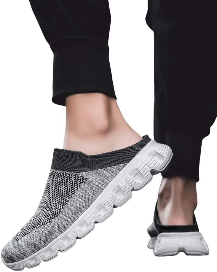 Woven Breathable Half Slippers for Men, Walking Mules with Arch Support, Mens Summer Orthopedic Hollow Out Mesh Sandals