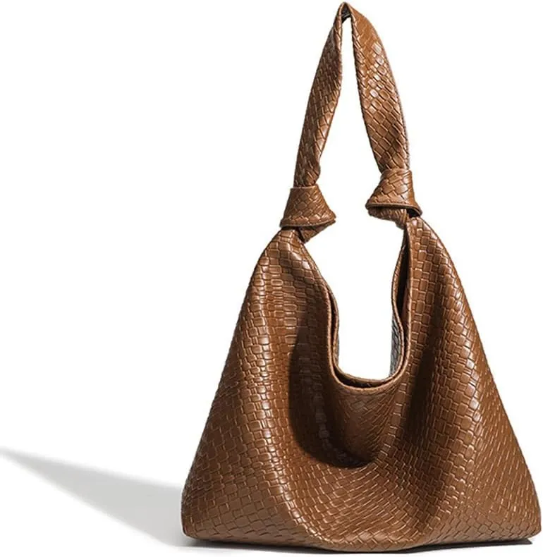 Woven Hobo Bags for Women Soft PU Leather Slouchy Bag Large Capacity Woven Leather Handbag Knotted Handle Slouchy Tote Purses