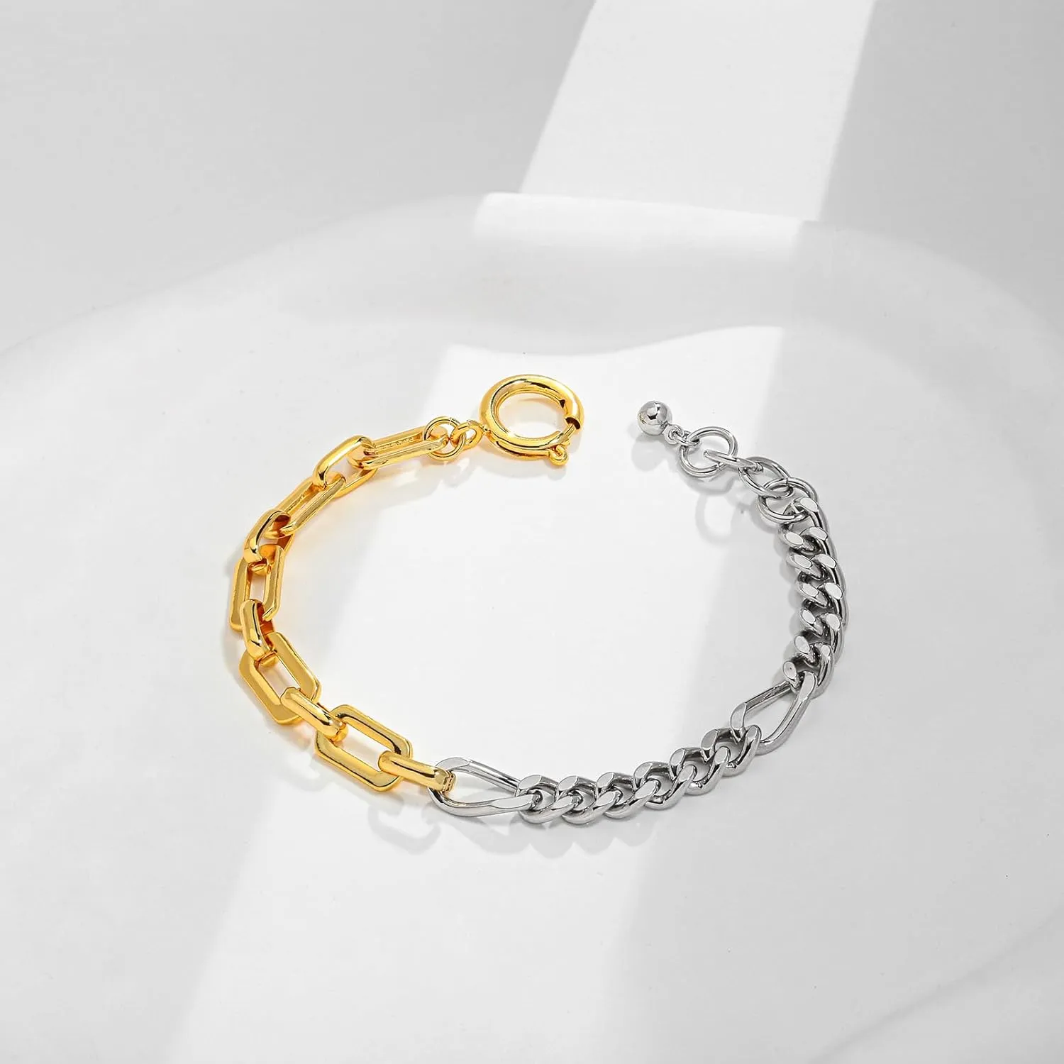 WOWORAMA Two Tone Link Chain Bracelet for Women Men Gold and Silver Paperclip Link Bracelets Unisex Mixed Metal Bracelet Thick Chunky Chain Bracelets