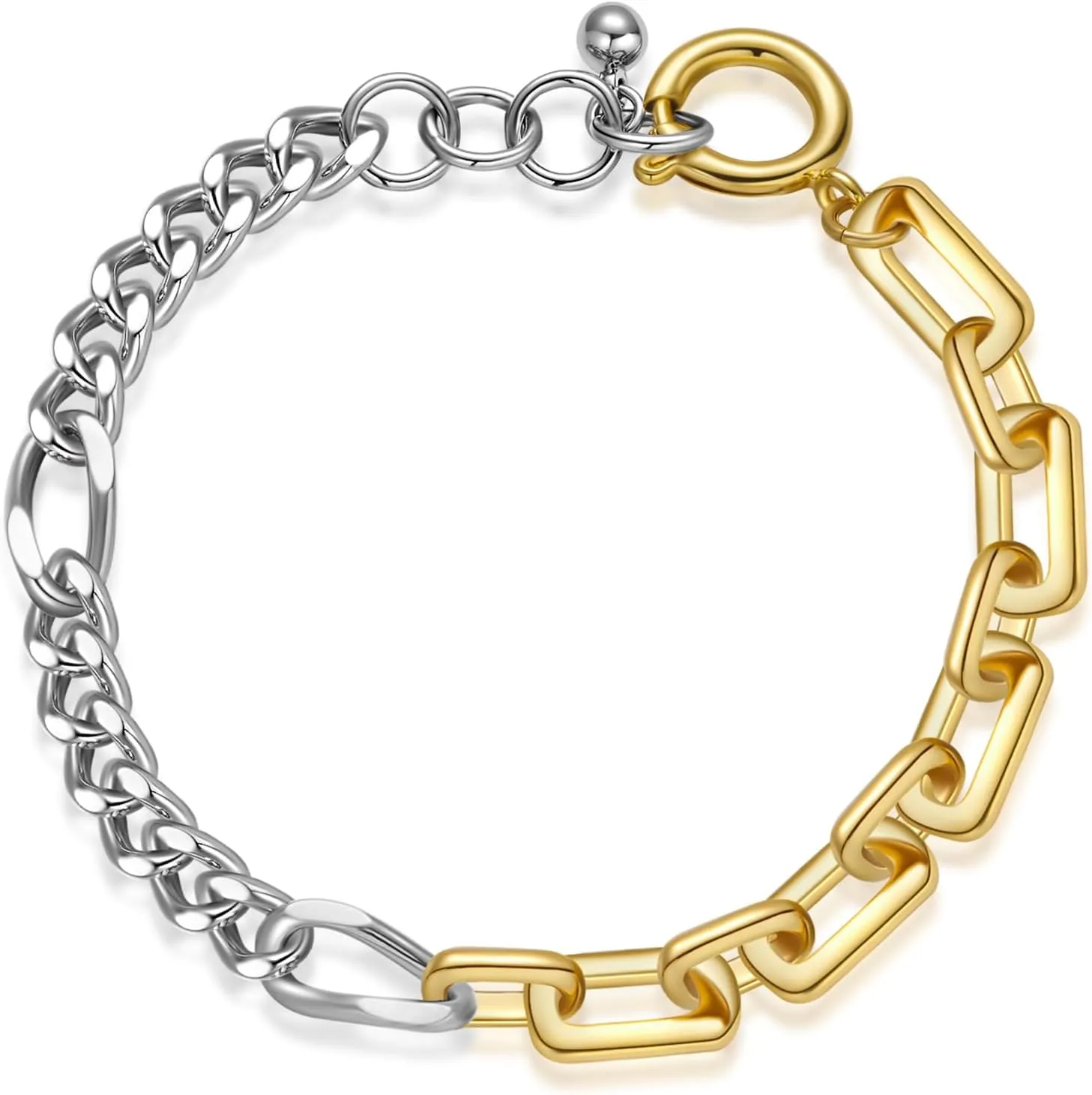 WOWORAMA Two Tone Link Chain Bracelet for Women Men Gold and Silver Paperclip Link Bracelets Unisex Mixed Metal Bracelet Thick Chunky Chain Bracelets