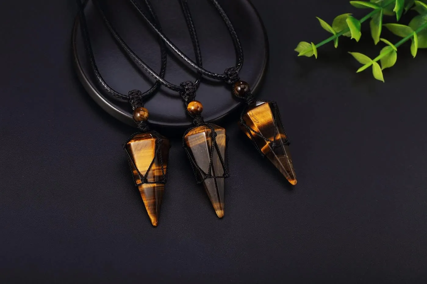 XIANNVXI Healing Crystal Stone Pointed Necklace Adjustable Black Rope Natural Gemstone Pendant Necklaces Jewelry for Men Women