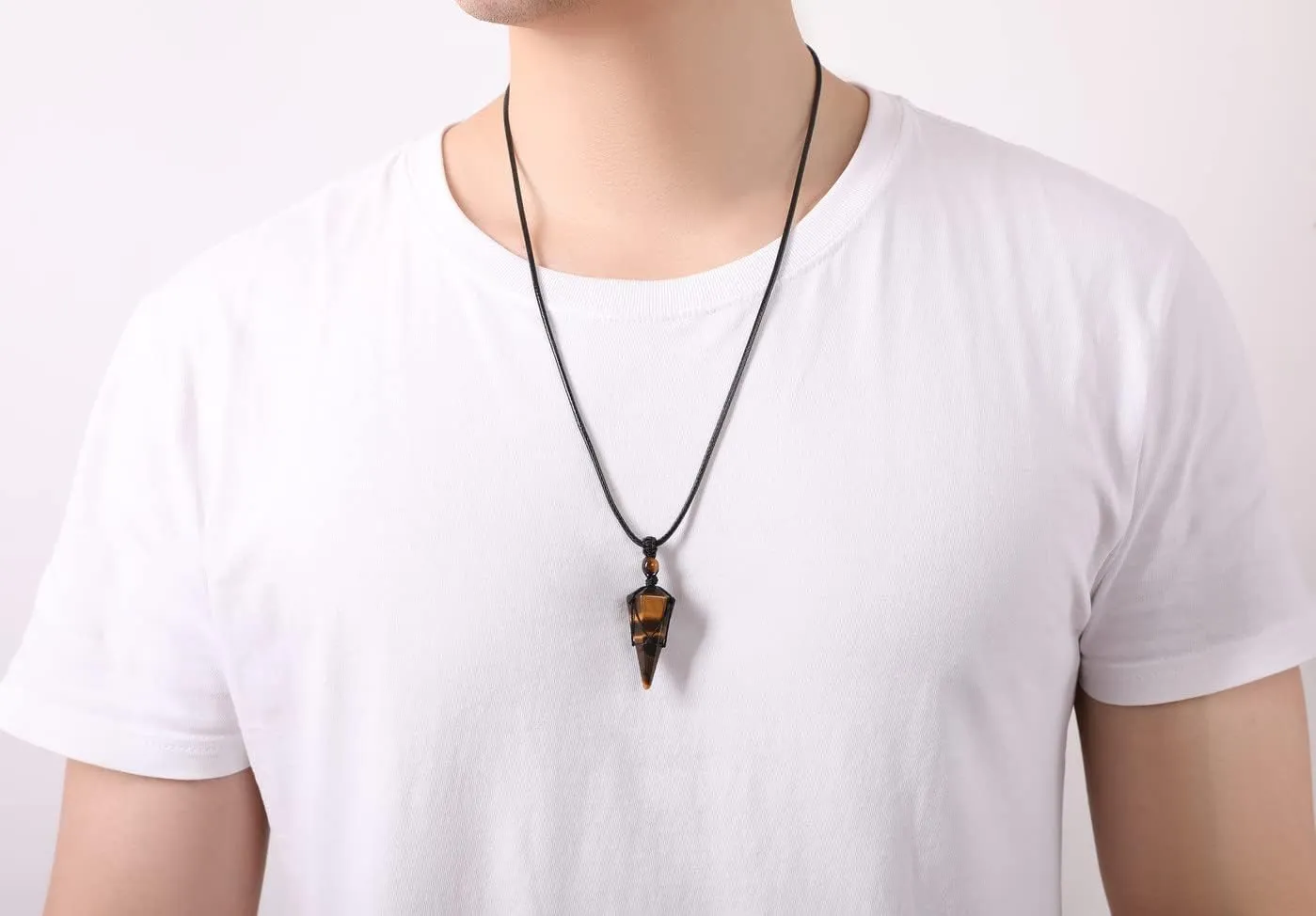 XIANNVXI Healing Crystal Stone Pointed Necklace Adjustable Black Rope Natural Gemstone Pendant Necklaces Jewelry for Men Women
