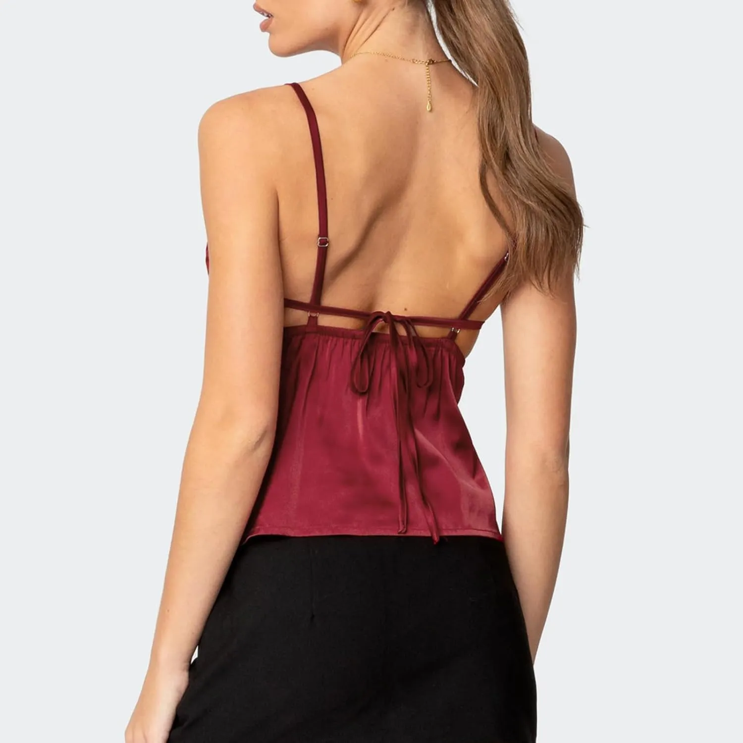Y2k Strappy Ruched Tank Tops Women Sleeveless Backless V Neck Bow Camisole Going Out Flowy Cute Summer Cami Tops