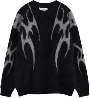 Yimoon Mens Oversized Sweaters Y2K Aesthetic Flame Graphic Crewneck Knitted Casual Pullover Long Sleeve Jumpers
