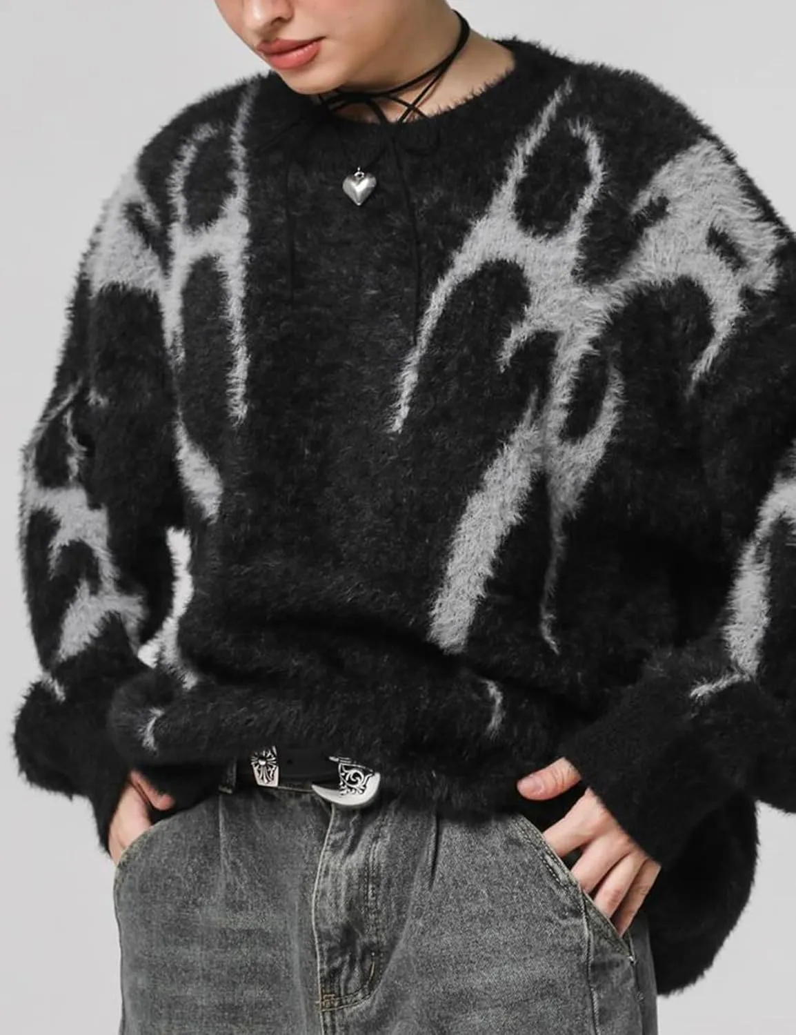Yimoon Mens Oversized Sweaters Y2K Aesthetic Flame Graphic Crewneck Knitted Casual Pullover Long Sleeve Jumpers