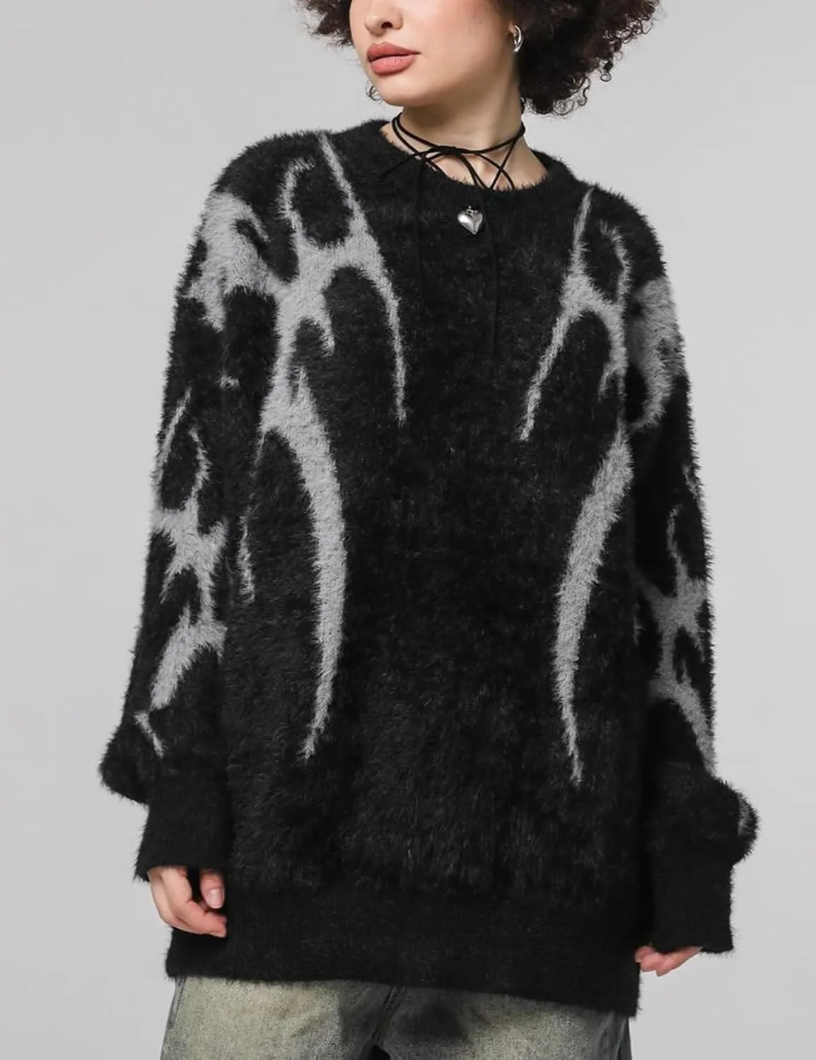 Yimoon Mens Oversized Sweaters Y2K Aesthetic Flame Graphic Crewneck Knitted Casual Pullover Long Sleeve Jumpers