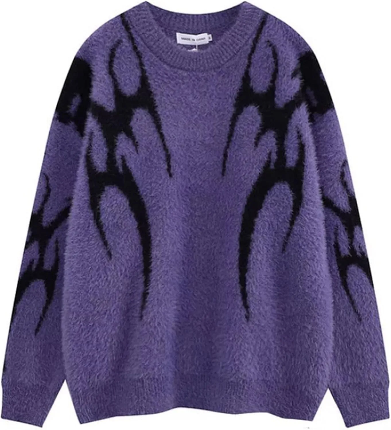 Yimoon Mens Oversized Sweaters Y2K Aesthetic Flame Graphic Crewneck Knitted Casual Pullover Long Sleeve Jumpers