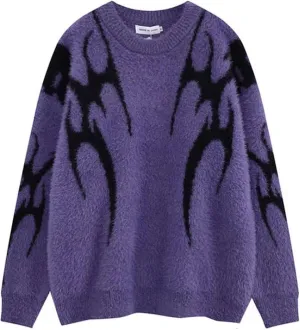 Yimoon Mens Oversized Sweaters Y2K Aesthetic Flame Graphic Crewneck Knitted Casual Pullover Long Sleeve Jumpers