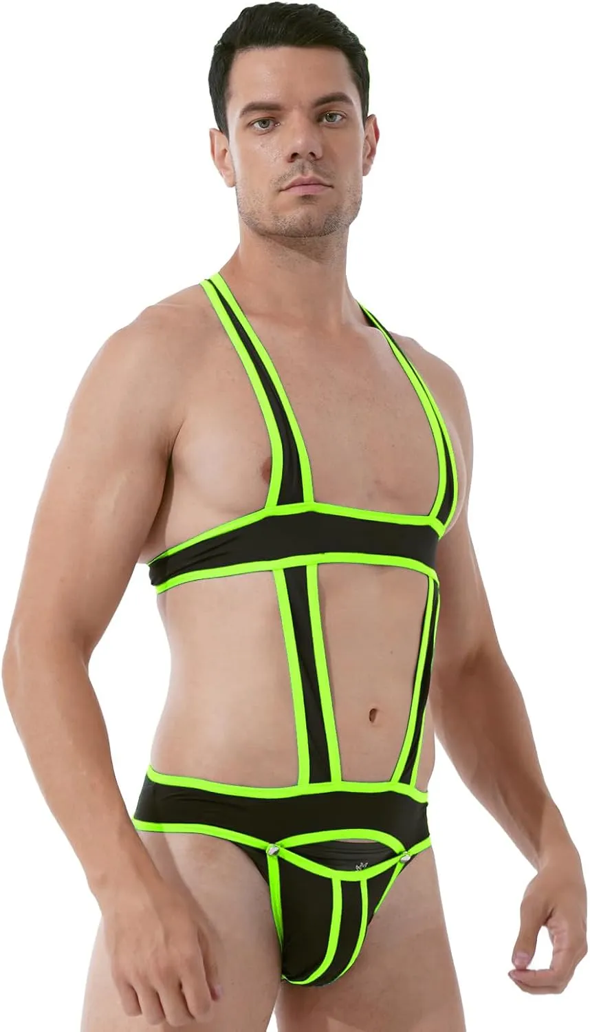 YiZYiF Men's Elastic Body Chest Harness Bandage Lingerie Jock Straps Bodysuits Clubwear Costume
