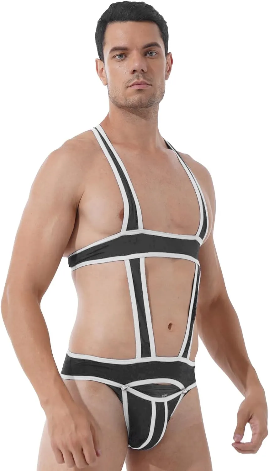 YiZYiF Men's Elastic Body Chest Harness Bandage Lingerie Jock Straps Bodysuits Clubwear Costume