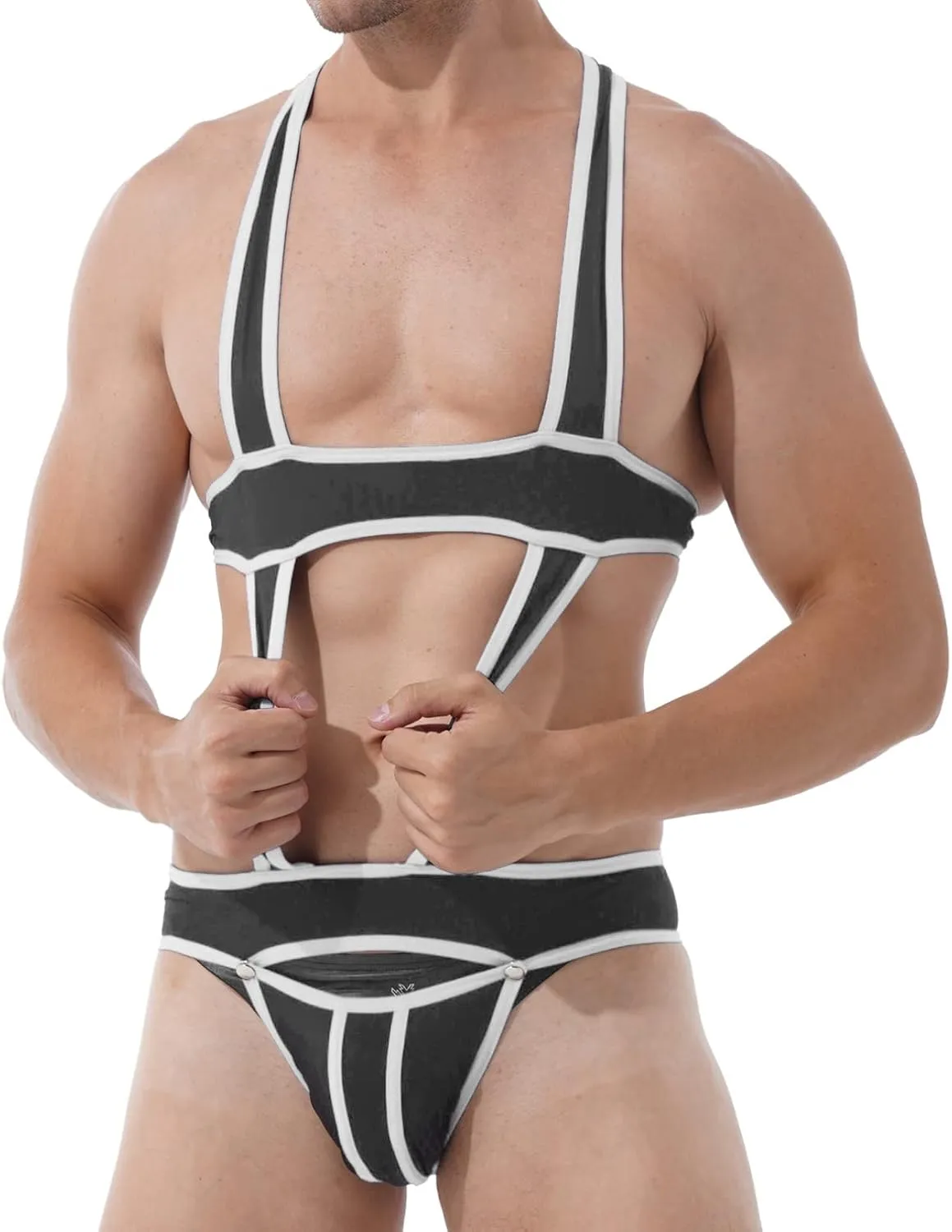 YiZYiF Men's Elastic Body Chest Harness Bandage Lingerie Jock Straps Bodysuits Clubwear Costume