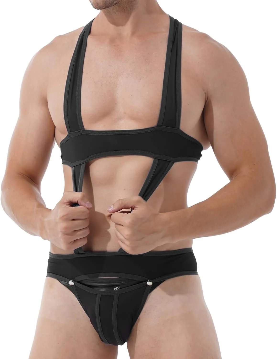 YiZYiF Men's Elastic Body Chest Harness Bandage Lingerie Jock Straps Bodysuits Clubwear Costume