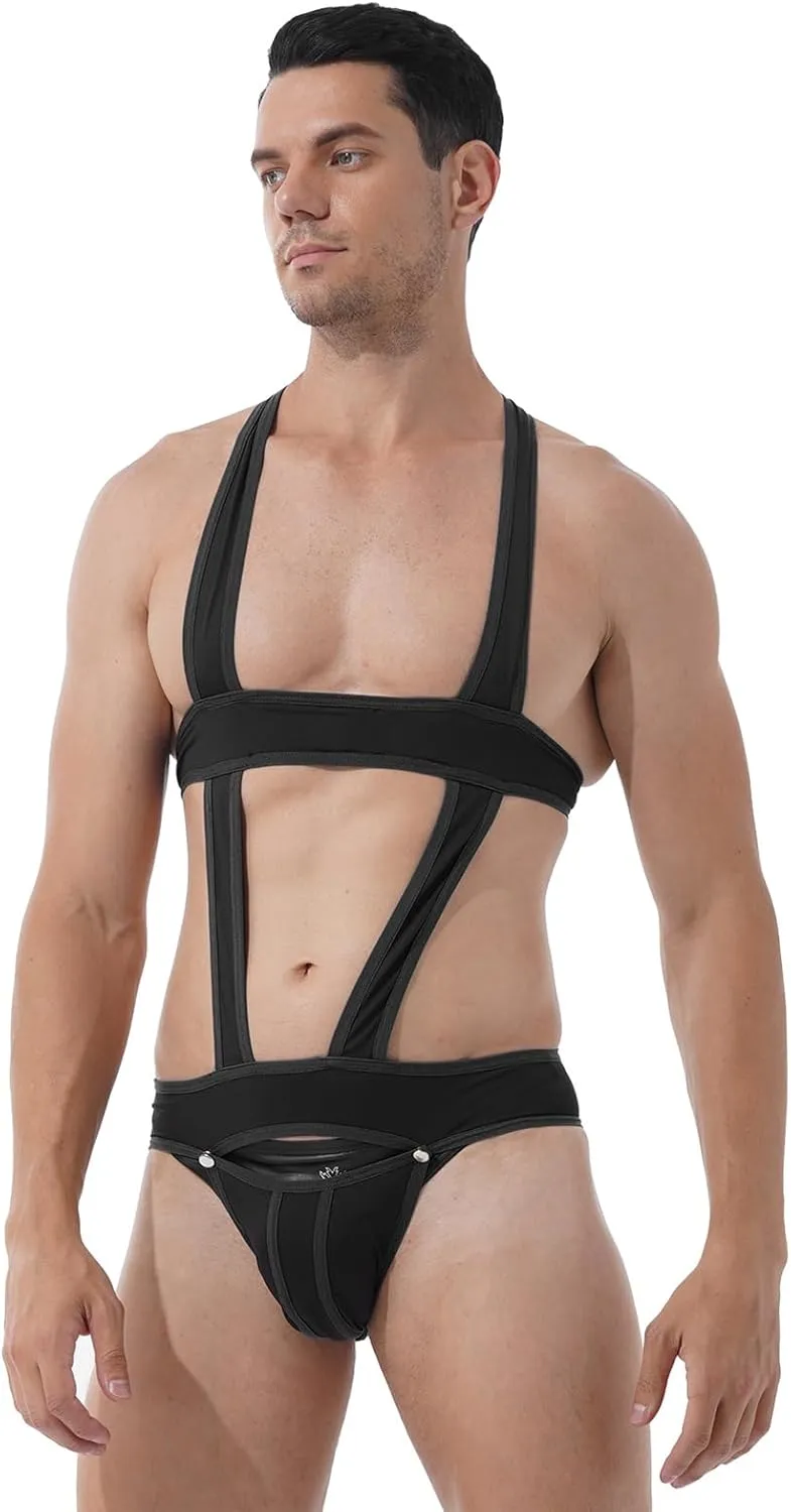 YiZYiF Men's Elastic Body Chest Harness Bandage Lingerie Jock Straps Bodysuits Clubwear Costume