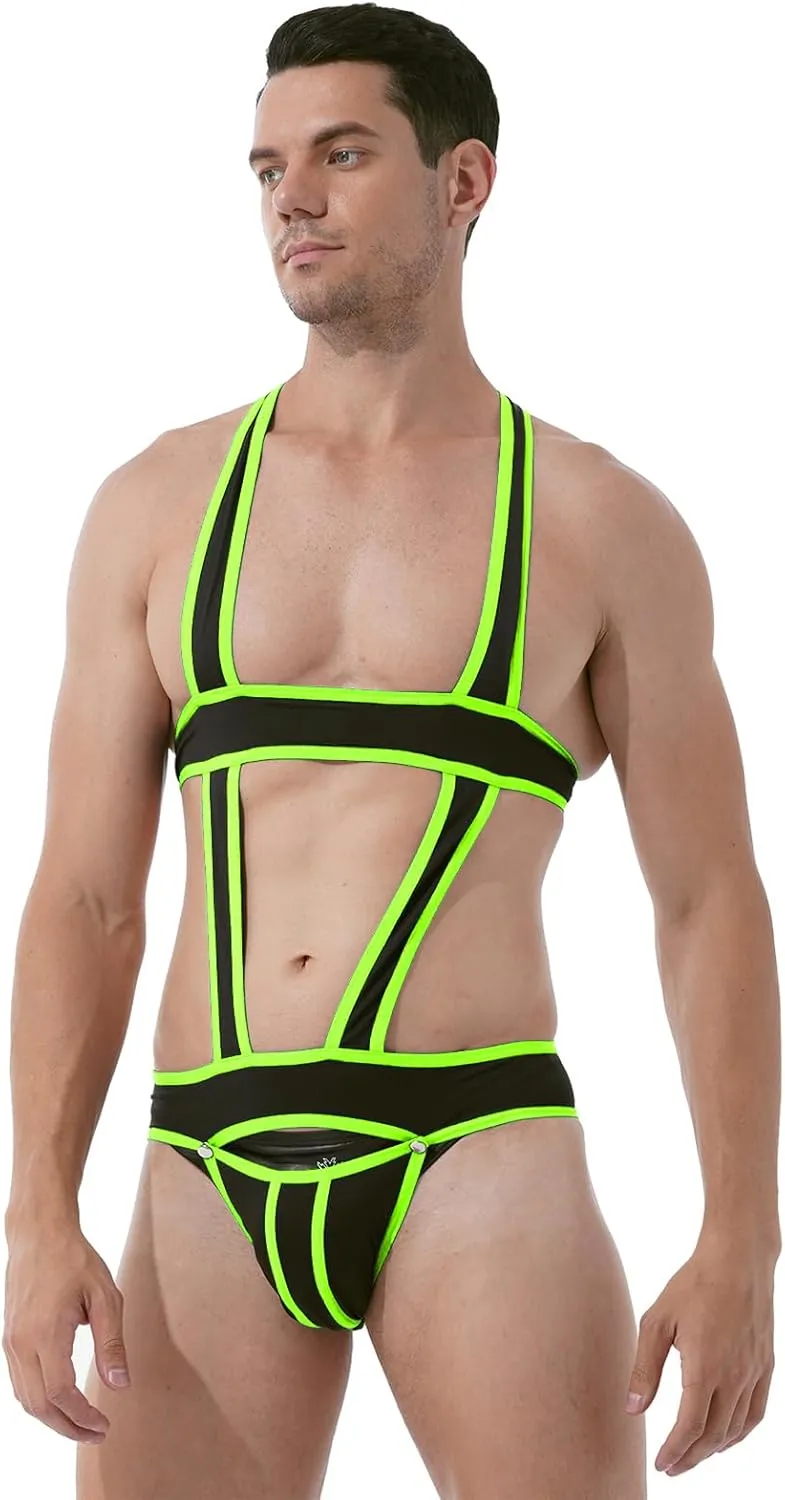 YiZYiF Men's Elastic Body Chest Harness Bandage Lingerie Jock Straps Bodysuits Clubwear Costume
