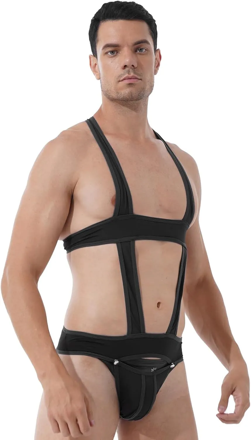 YiZYiF Men's Elastic Body Chest Harness Bandage Lingerie Jock Straps Bodysuits Clubwear Costume