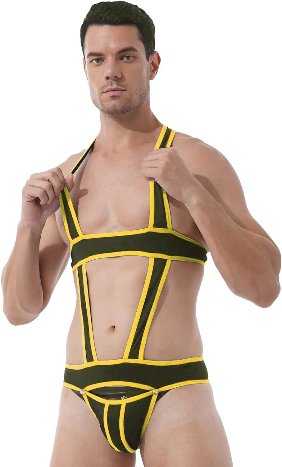 YiZYiF Men's Elastic Body Chest Harness Bandage Lingerie Jock Straps Bodysuits Clubwear Costume