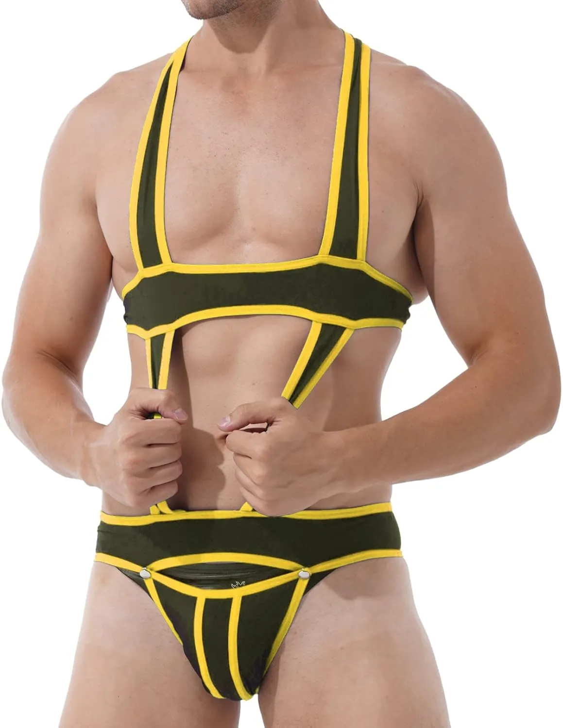 YiZYiF Men's Elastic Body Chest Harness Bandage Lingerie Jock Straps Bodysuits Clubwear Costume
