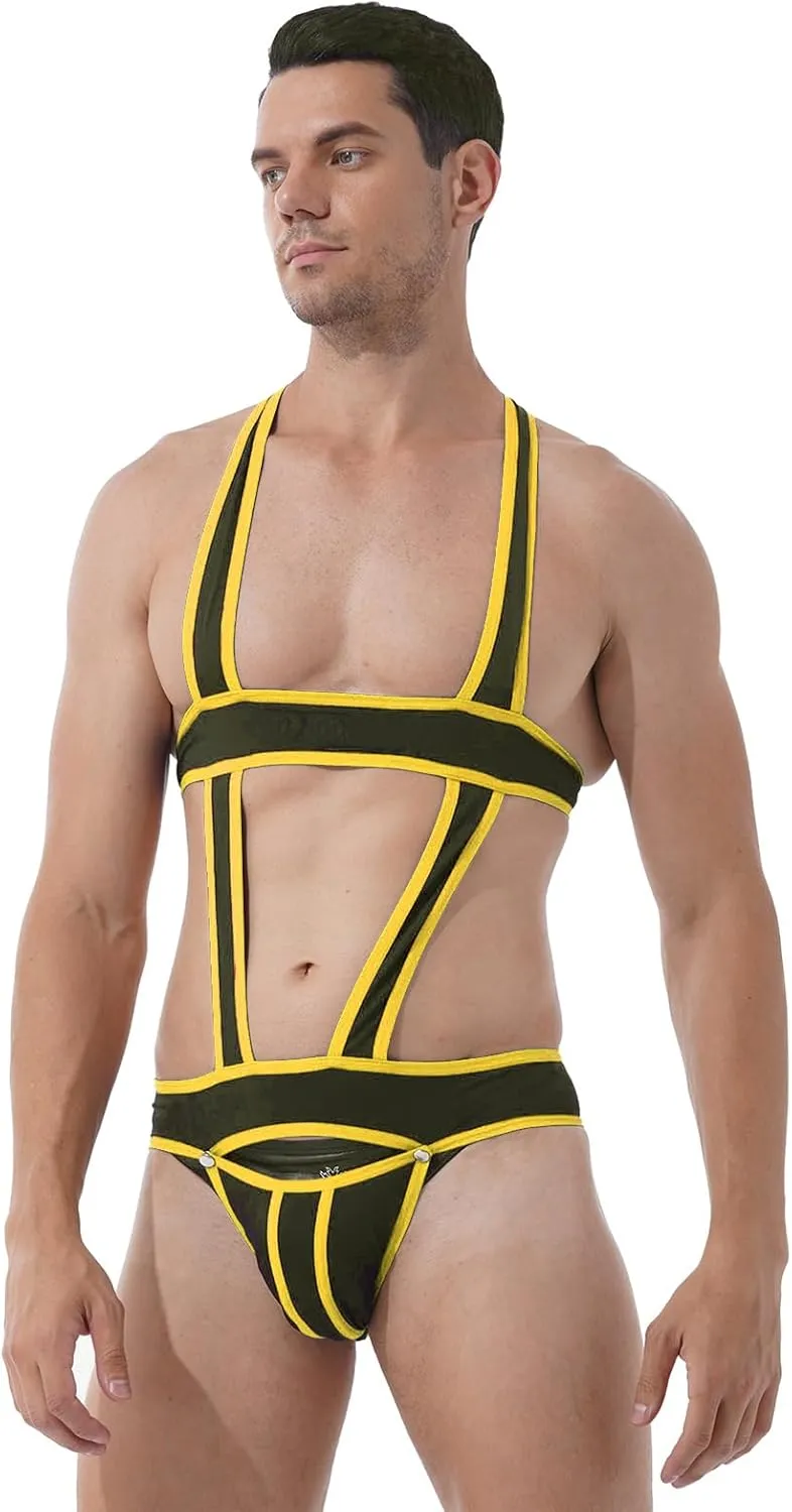 YiZYiF Men's Elastic Body Chest Harness Bandage Lingerie Jock Straps Bodysuits Clubwear Costume