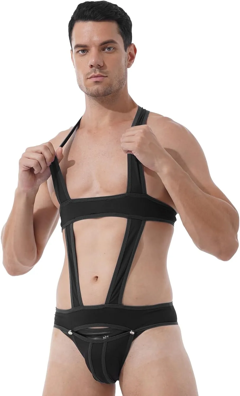 YiZYiF Men's Elastic Body Chest Harness Bandage Lingerie Jock Straps Bodysuits Clubwear Costume