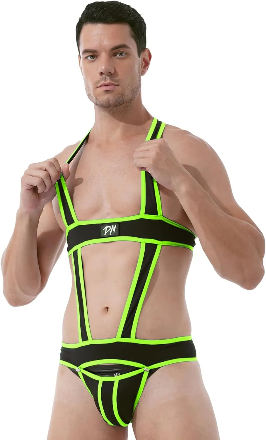 YiZYiF Men's Elastic Body Chest Harness Bandage Lingerie Jock Straps Bodysuits Clubwear Costume