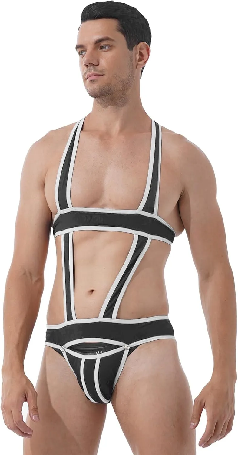 YiZYiF Men's Elastic Body Chest Harness Bandage Lingerie Jock Straps Bodysuits Clubwear Costume