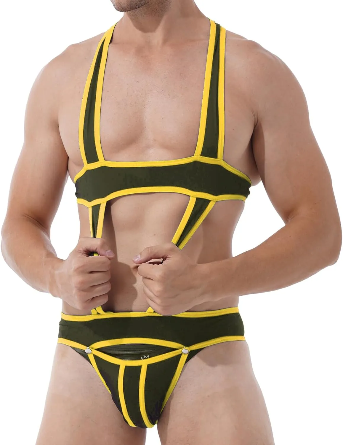 YiZYiF Men's Elastic Body Chest Harness Bandage Lingerie Jock Straps Bodysuits Clubwear Costume