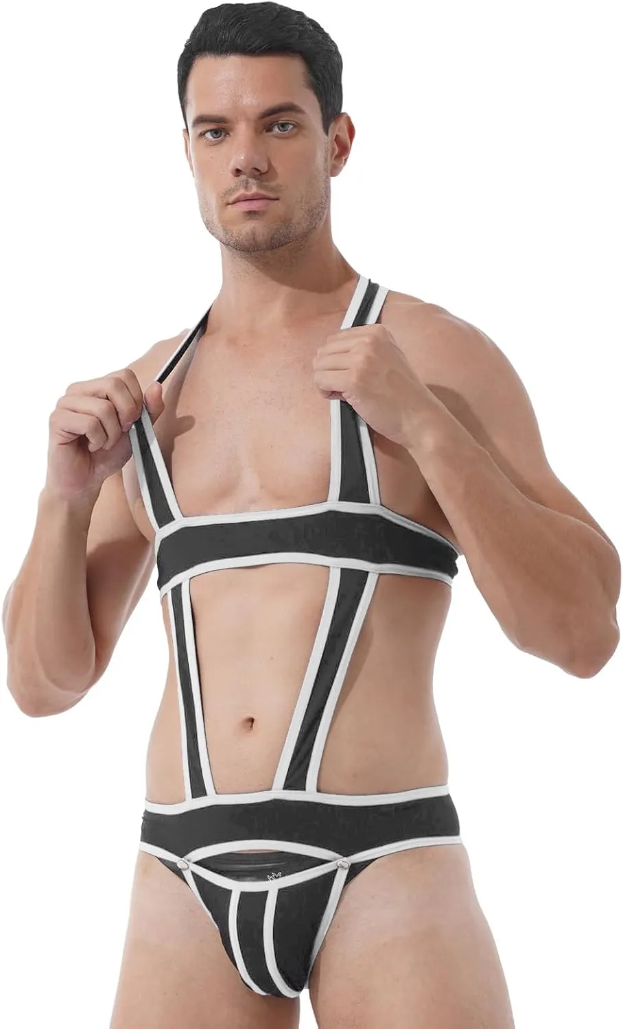 YiZYiF Men's Elastic Body Chest Harness Bandage Lingerie Jock Straps Bodysuits Clubwear Costume