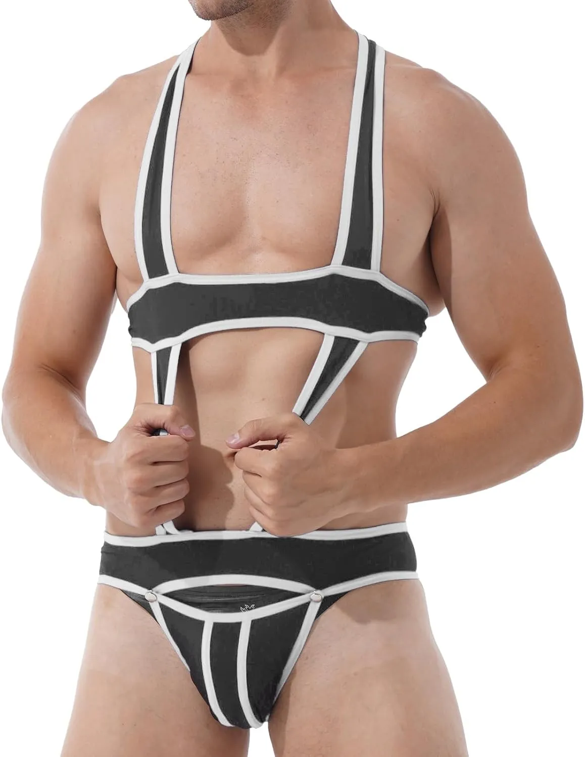 YiZYiF Men's Elastic Body Chest Harness Bandage Lingerie Jock Straps Bodysuits Clubwear Costume