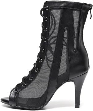 YKXLM Latin Dance Boots for Women Salsa Ballroom Dance Shoes,Black-3.33inches,7235-suede Sole,5US
