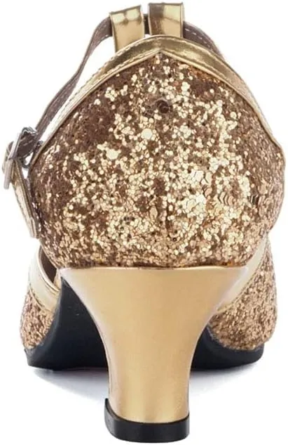YKXLM Sequins Ballroom Dance Shoes Closed Toe T Strap Low Heels Dress Shoes Women,Model KM838