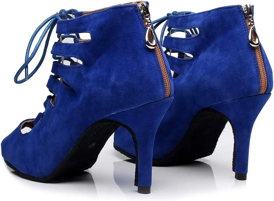 YKXLM Women Open Toe Dance Boots Latin Salsa Ballroom Lace-up Ankle Dance Shoes,YCL456