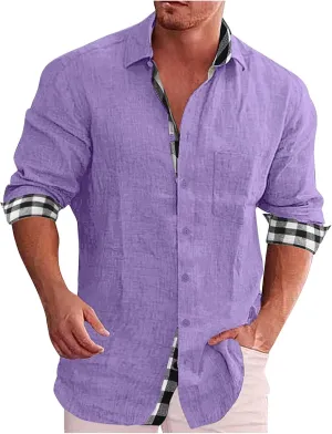Ymosrh Men's Casual Dress Shirts Long Sleeve Classic Style Casual Button Down Plaid Collared Casual Dress Shirts, L-5XL
