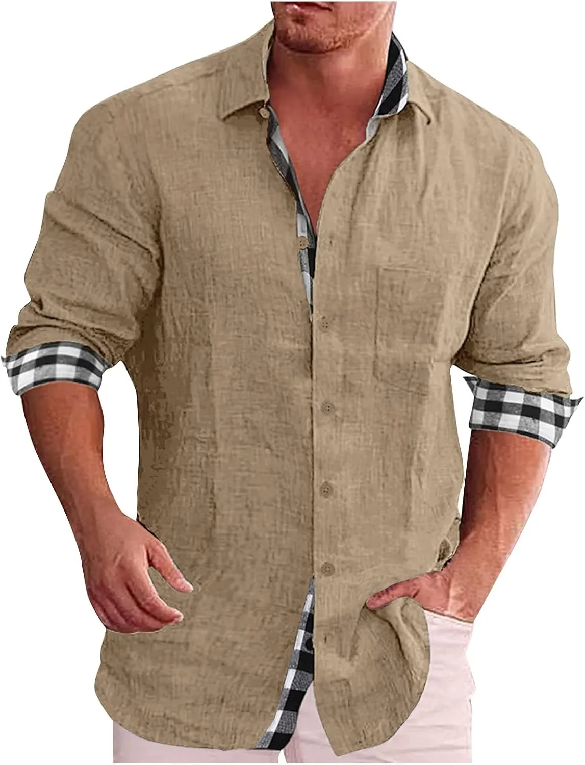 Ymosrh Men's Casual Dress Shirts Long Sleeve Classic Style Casual Button Down Plaid Collared Casual Dress Shirts, L-5XL