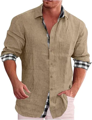 Ymosrh Men's Casual Dress Shirts Long Sleeve Classic Style Casual Button Down Plaid Collared Casual Dress Shirts, L-5XL