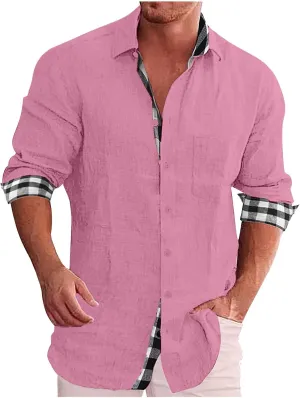 Ymosrh Men's Casual Dress Shirts Long Sleeve Classic Style Casual Button Down Plaid Collared Casual Dress Shirts, L-5XL