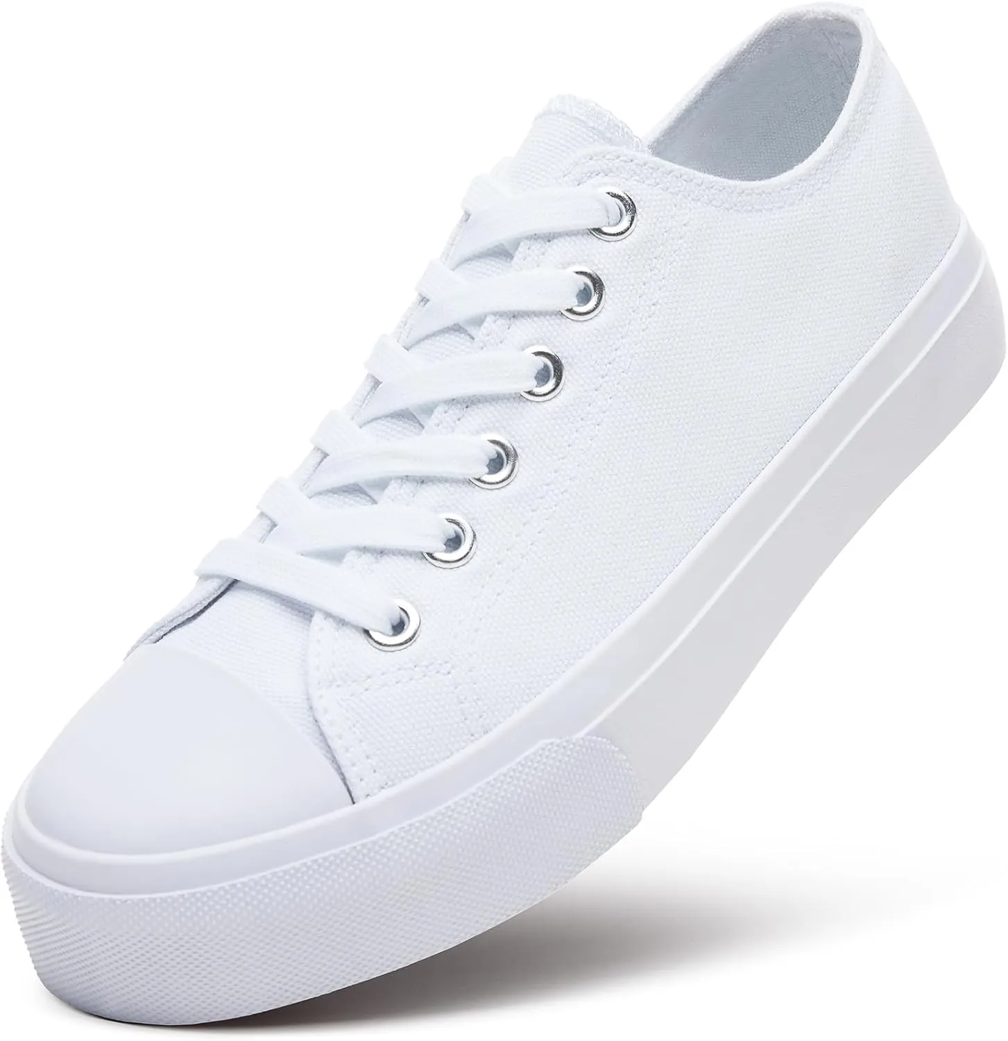 ZGR Womens White Tennis Shoes for Women,Lace up Canvas Sneakers,Casual Walking Canvas Shoes