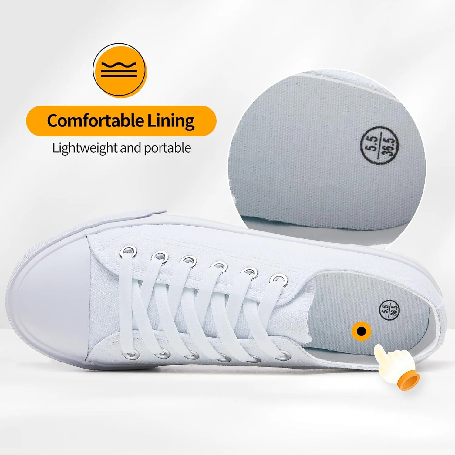 ZGR Womens White Tennis Shoes for Women,Lace up Canvas Sneakers,Casual Walking Canvas Shoes