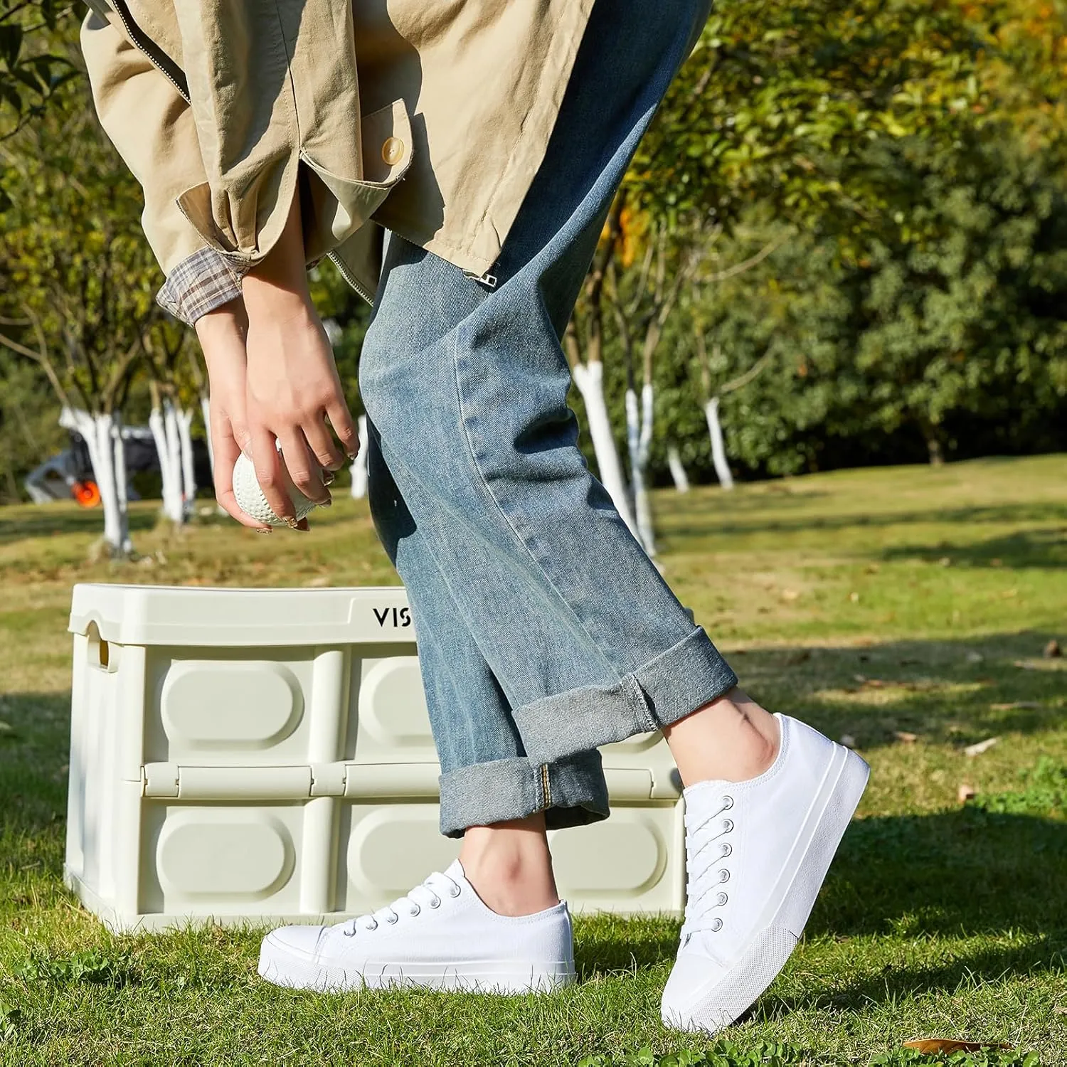 ZGR Womens White Tennis Shoes for Women,Lace up Canvas Sneakers,Casual Walking Canvas Shoes