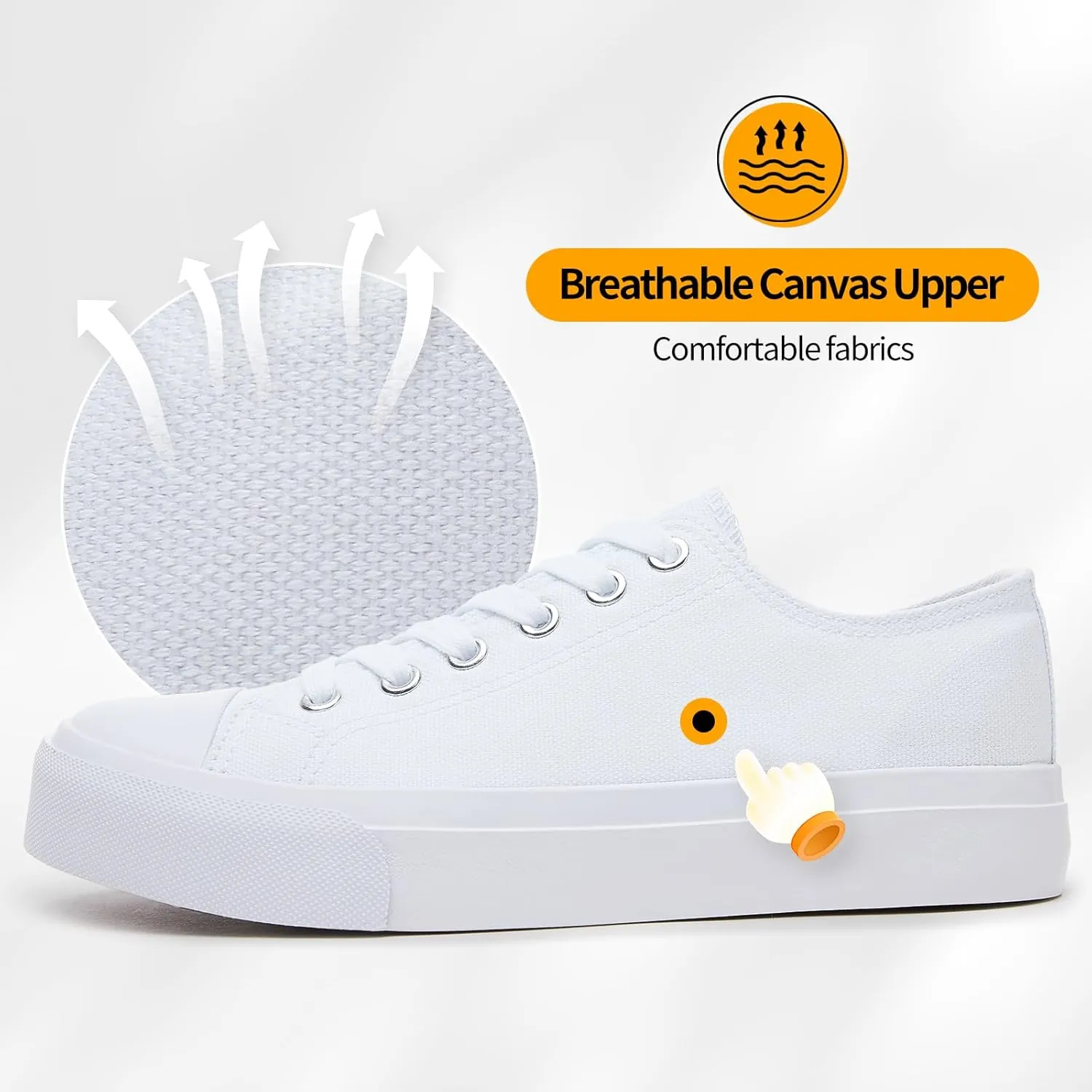 ZGR Womens White Tennis Shoes for Women,Lace up Canvas Sneakers,Casual Walking Canvas Shoes