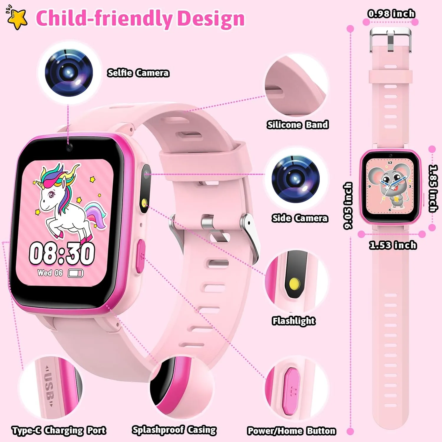 zicor Kids Game Watch Gift with 26 Puzzle Games, Dual Camera, Music Player, Pedometer, Video Recorder, Flashlight, Alarm Clock, Educational Toy for Boys and Girls Age 4-12, Birthday Chritmas Gift
