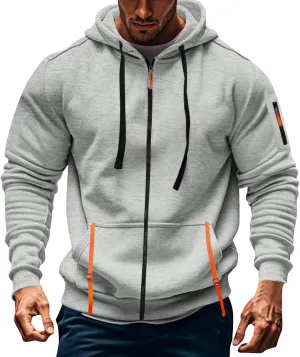 Zip Up Hoodie Men Lightweight Graphic Tactical Hoodies Classic Outdoor Hooded Vintage Drawstring Workout Hoodie